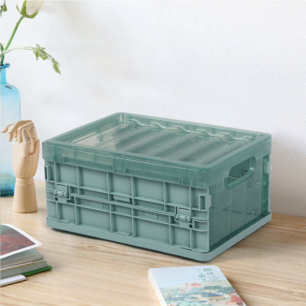 Durable plastic collapsible storage box organizer translucent lid crate plastic tote bag storage box container home and garage