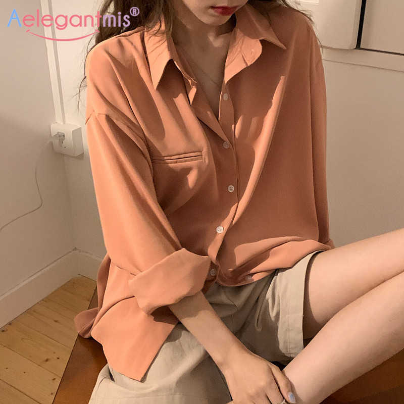 Aelegantmis Solid Color Loose Women Blouses Korean Style Long Sleeve Turn-down Collar Blouse Lady Casual Shirt Tops 210607, Coffee
Aelegantmis Solid Color Loose Women Blouses Korean Style Long Sleeve Turn-down Collar Blouse Lady Casual Shirt Tops 210607, Coffee