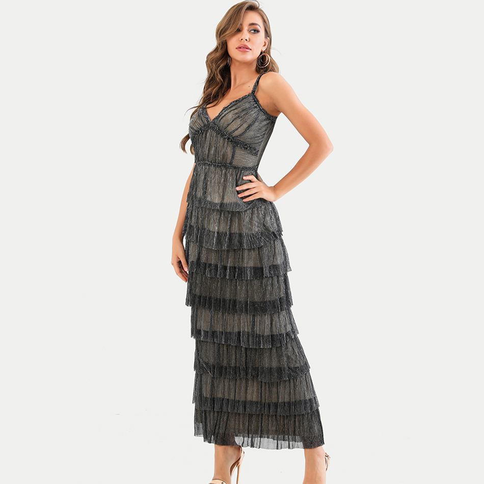 Free Women Black Ball Gown Long Dress Sexy Spaghetti Strap V-neck Bodycon Halter A-line Club Party 210524