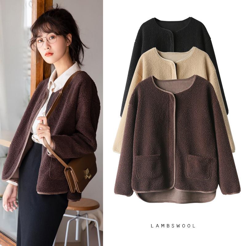 Women' Jackets Short Lambswool Jacket Women Autumn Korean Loose Warm Outerwear Female Cardigan Round Neck Zipper Coats Cashmere Leisure, Black
Women' Jackets Short Lambswool Jacket Women Autumn Korean Loose Warm Outerwear Female Cardigan Round Neck Zipper Coats Cashmere Leisure, Black