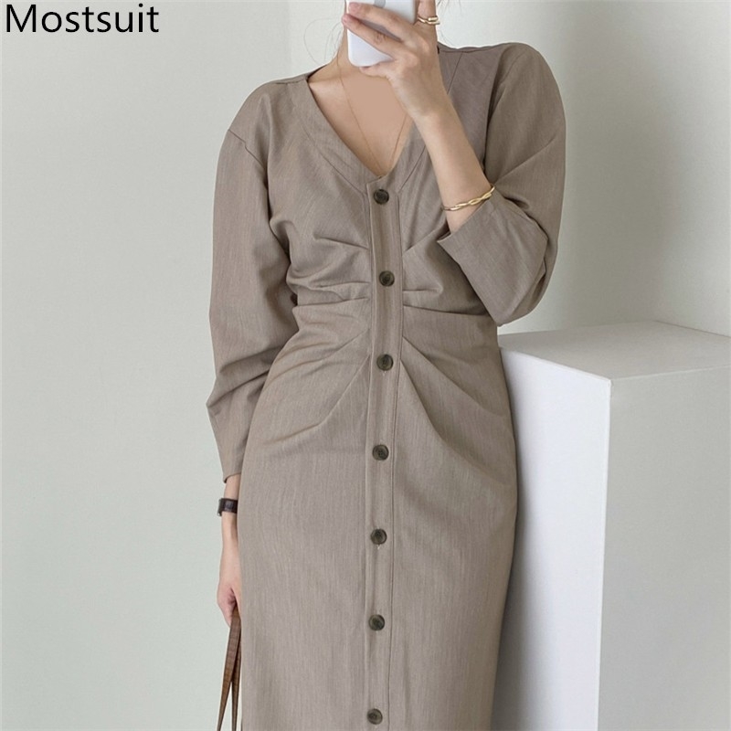 Korean Stylish Single-breasted Women Dress Long Sleeve V-neck Folded Dresses Autumn Vintage Fashion Ladies Vestidos Femme 210518, Black
Korean Stylish Single-breasted Women Dress Long Sleeve V-neck Folded Dresses Autumn Vintage Fashion Ladies Vestidos Femme 210518, Black