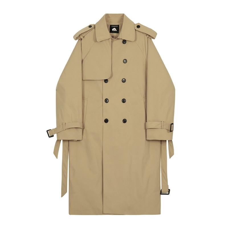 IEFB Men's Spring Windbreaker Mid Long Trend Coat Korean Fashion Handsome British Clothes With Belt Loose Classic Y5453 210524