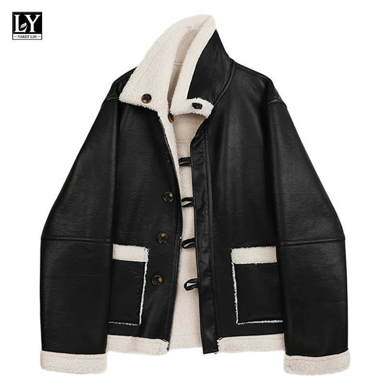 LY VAREY LIN Winter Women Loose Lapel Long Sleeve Coat Single Breasted Warm Outwear Lambswool Both Side Wear PU Leather Jacket 210526, Black
LY VAREY LIN Winter Women Loose Lapel Long Sleeve Coat Single Breasted Warm Outwear Lambswool Both Side Wear PU Leather Jacket 210526, Black