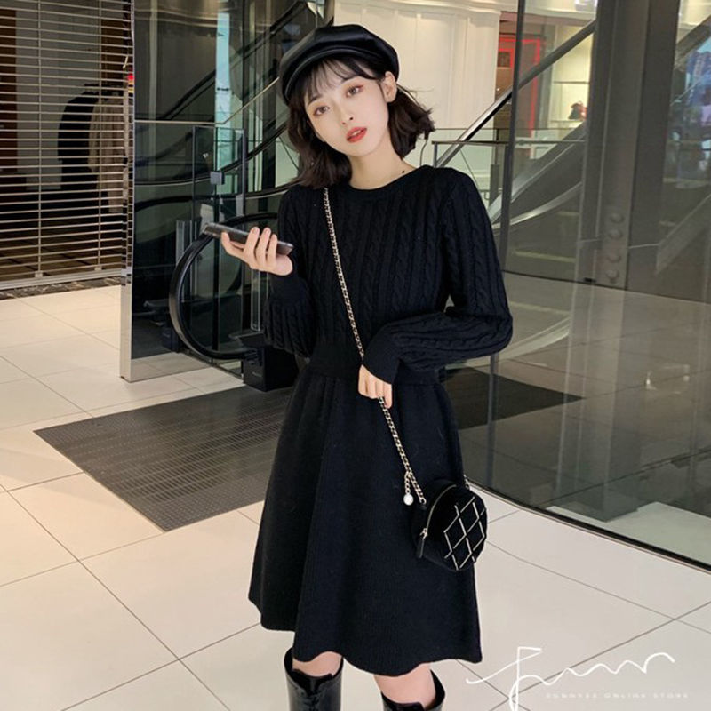 Women Winter Long Sleeve Slim Pullover Sweater Dress Women's Knitting O Neck Basic Female Fashion Causal Dresses 210428
