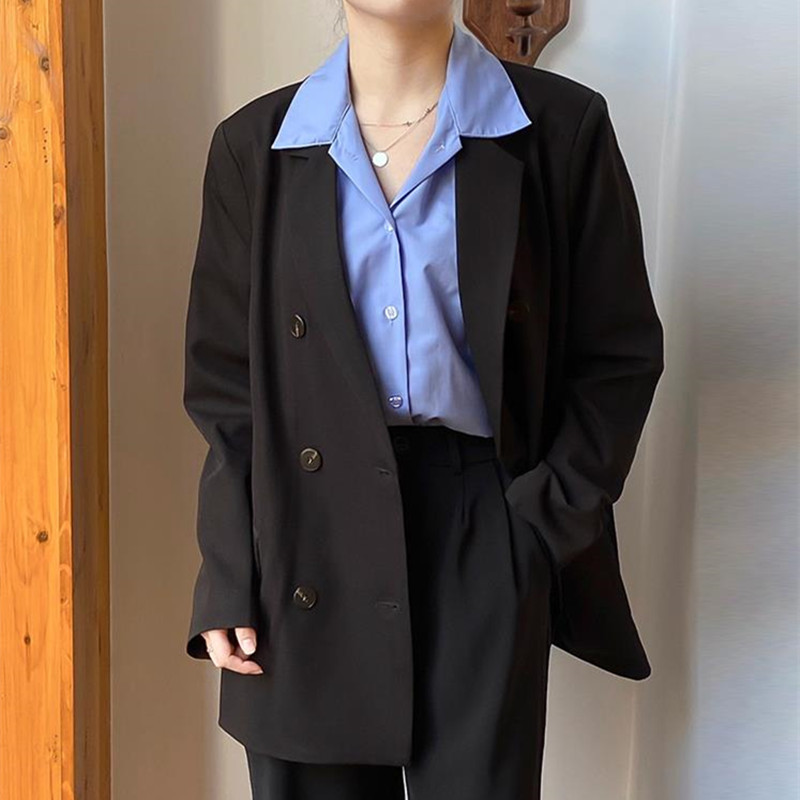OL Elegant Vintage Casual Blazer Jacket Spring Fall Minimalist Work Wear Notched Women Blazers Loose Suit Coat 210421