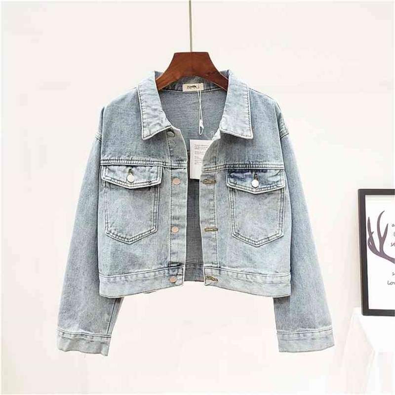 Summer Short Denim Jacket Woman Long Sleeve Light Blue Loose Coat Female Single-breasted Spring 210603
Summer Short Denim Jacket Woman Long Sleeve Light Blue Loose Coat Female Single-breasted Spring 210603