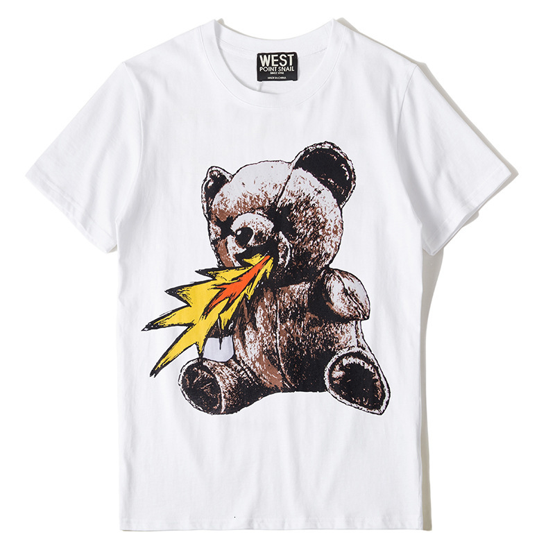 Summer hip hop brand style flamethrower teddy bear cute youth men's fashion short sleeve loose couple T-shirt, White
Summer hip hop brand style flamethrower teddy bear cute youth men's fashion short sleeve loose couple T-shirt, White