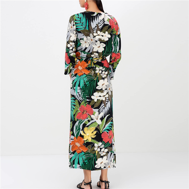 Summer Chiffon Dress Women Floral Print Long Boho Beach Sexy Deep V-neck Party Sundress Vestidos de fista 210515