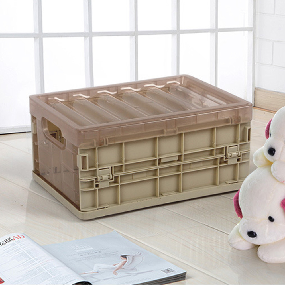 Durable plastic collapsible storage box organizer translucent lid crate plastic tote bag storage box container home and garage