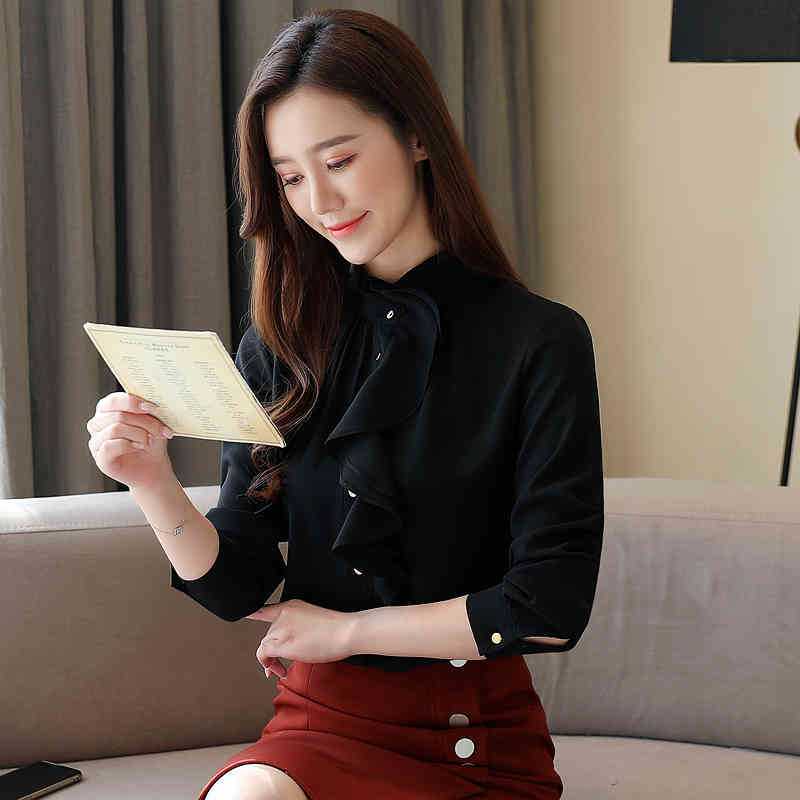 Autumn Plus Size Long Sleeve White Shirt Ruffles Business Wear Chiffon Blouse Women Korean Slim Blouses 10851 210518