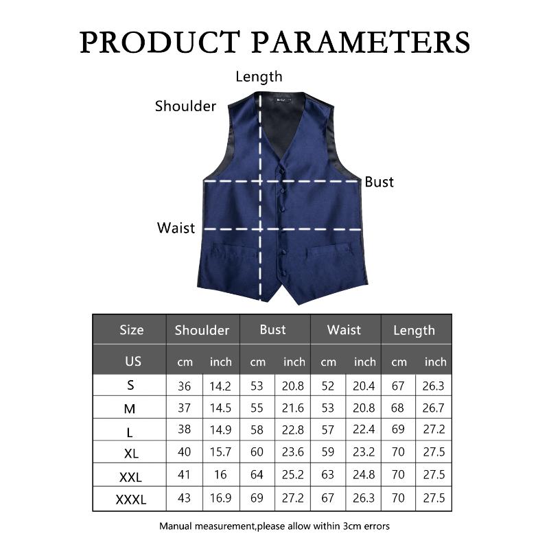Bundles Deal Men's Vest Plain Blue Silk Wedding Business For Men Necktie Hanky Cufflinks Tie Set Suit Tuxedo Solid Vests