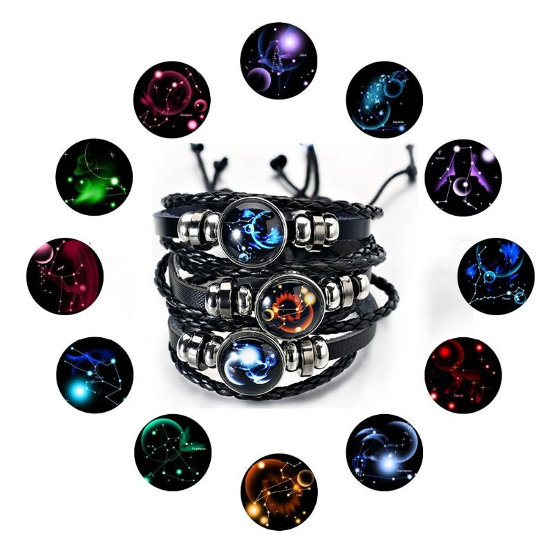 Charm Bracelets Punk Style Zodiac Bracelet Unisex Jewelry Constellation Glass Metal Buckle Black Multilayer Leather Couples Gift
Charm Bracelets Punk Style Zodiac Bracelet Unisex Jewelry Constellation Glass Metal Buckle Black Multilayer Leather Couples Gift