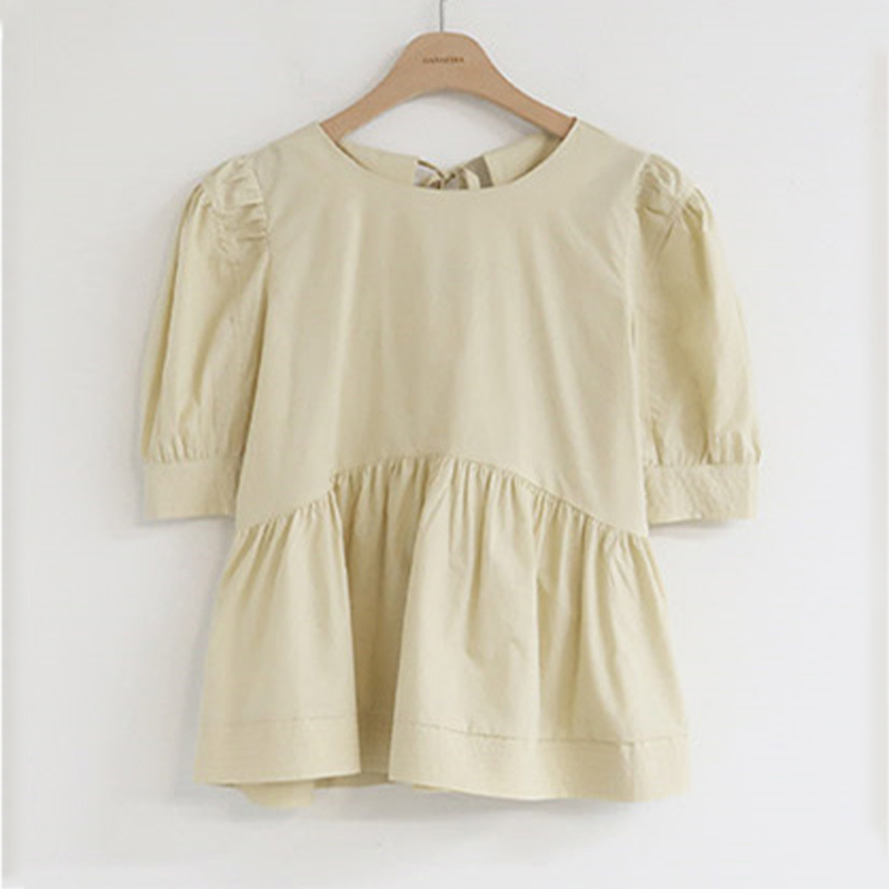 Summer White Blouse women Solid Cotton Korean Version Sweet Cute Round Collar Short Sleeve Shirt Blusa Feminina 14038 210518