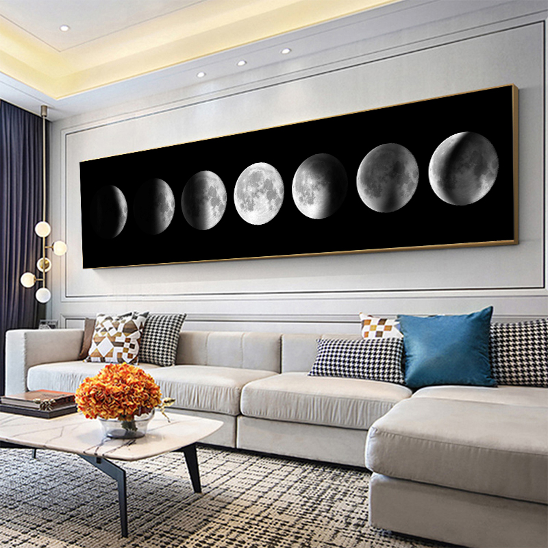 Moon Phase Canvas Painting Golden Moon Wall Art Posters Prints Big Size Planet Solar Wall Pictures for Living Room Decor Cuadros