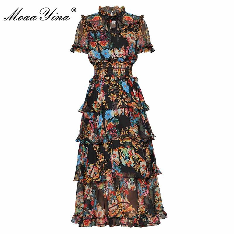 Fashion Designer Runway dress Summer Women Dress Stand Collar Print Elastic Waist Cascading Ruffle Vintage Dresses 210524, Black
Fashion Designer Runway dress Summer Women Dress Stand Collar Print Elastic Waist Cascading Ruffle Vintage Dresses 210524, Black