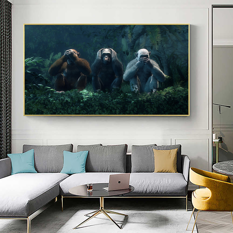 3 Monkeys Canvas Painting No Speak No Say No See Wall Art Pictures For Living Room Animal Posters And Prints Decorative Cuadros