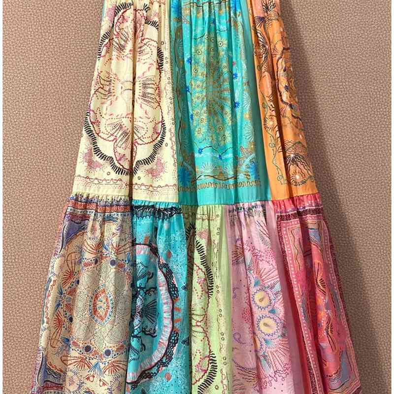 Summer Women Indie Folk Floral-Print Cotton skirt 210524