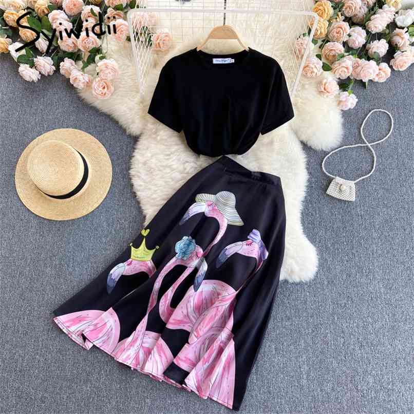 2 Piece Skirts Sets Women Summer Korean Fashion Short Sleeve O Neck Black T Shirt Back Zipper Print Midi Skirt 210607
2 Piece Skirts Sets Women Summer Korean Fashion Short Sleeve O Neck Black T Shirt Back Zipper Print Midi Skirt 210607