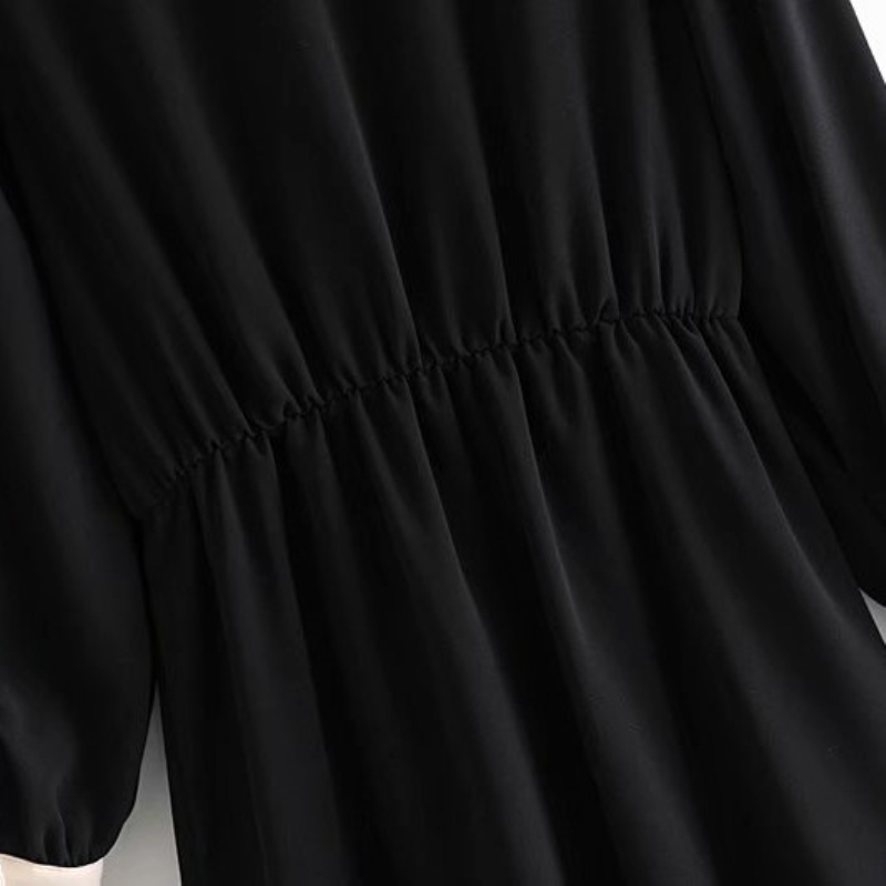 Casual Woman Black Patchwork Dress Fashion Ladies Autumn TurnDown Collar es Female Elegant Long Sleeve 210515