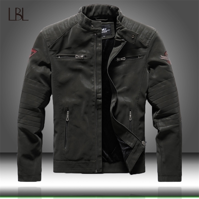 Winter Mens Bomber Jackets Casual Military Male Outwear Fleece Thick Warm Windbreaker Jacket Mens Pu Leather Baseball Coats 210818