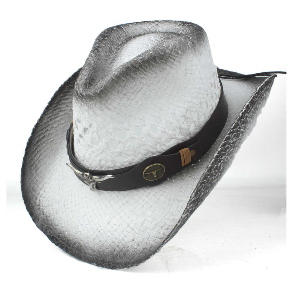 2019 Men Women Straw Western Cowboy Hat Summer Wide Brim Hat Outdoor Sombrero Hombre Cowgirl Hat Q0805