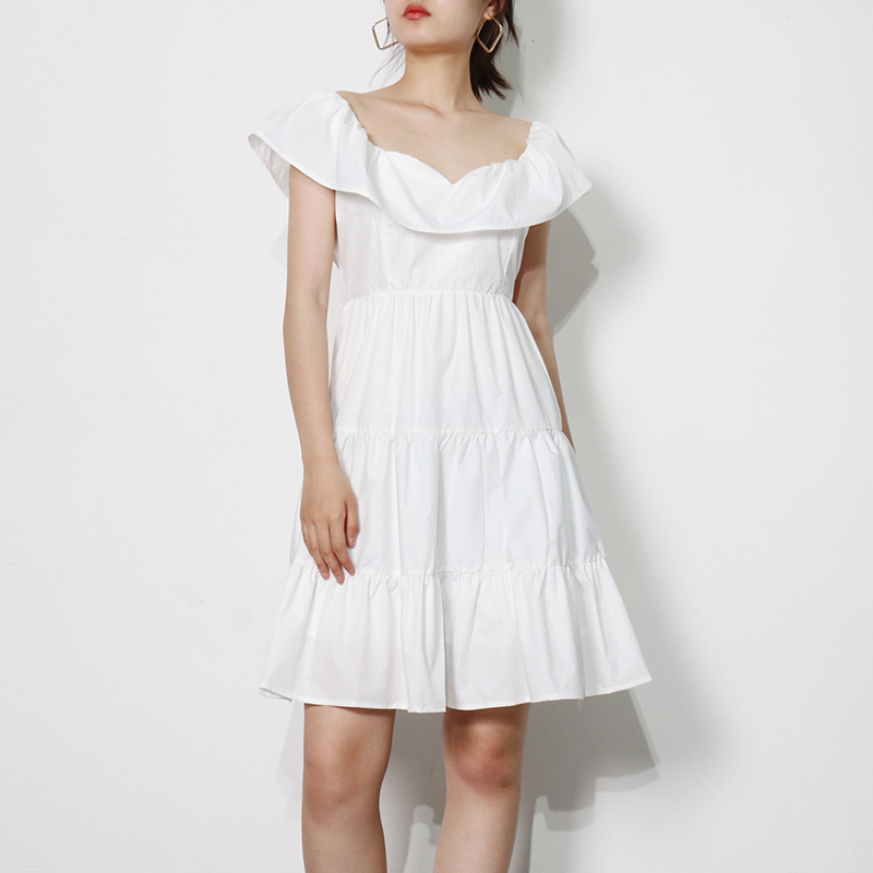 Ruffle Patchwork Summer Dress For Women Square Collar Short Sleeve High Waist Solid Dresses Female Fashion 210520