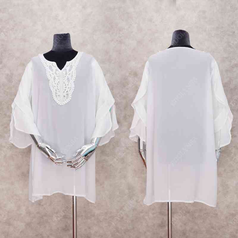 Bikini Cover-ups Casual Embroidered V-neck Three Quarter Sleeve Summer Beach Dress White Cotton Tunic Swimwear Cover Up Q818 210420