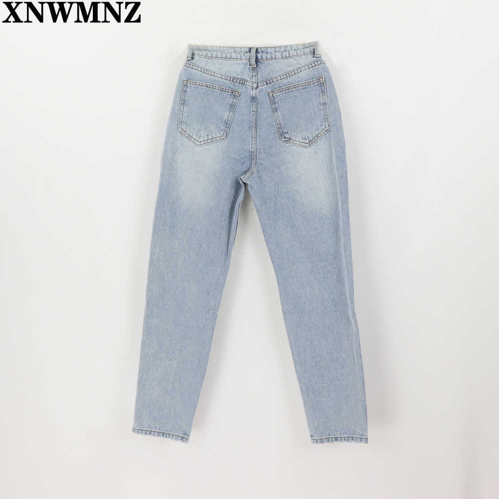 Za Vintage mom jeans high waisted woman ripped boyfriend for women korean style distressed blue denim pants 210616