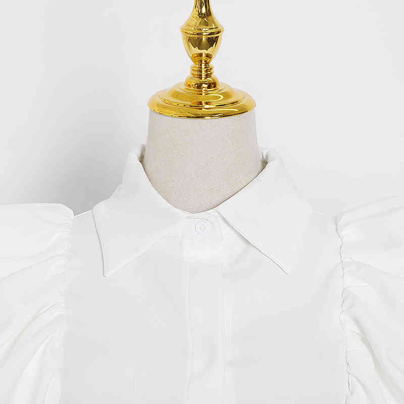 White Ruffle Shirt For Women Lapel Short Sleeve Vintage Large Size Elegant Blouse Female Clothing Summer 210524