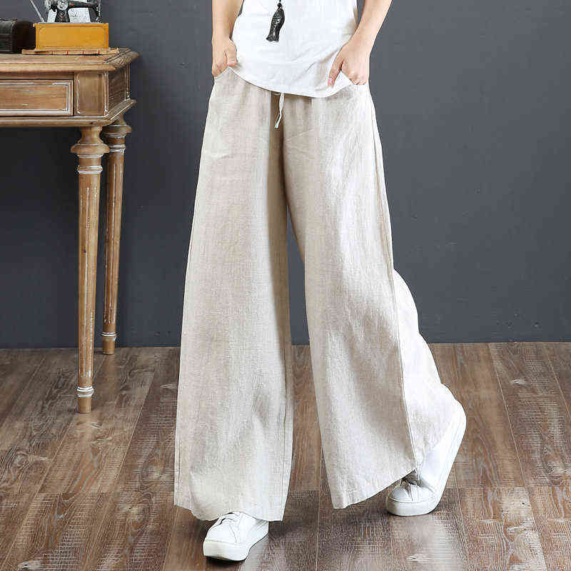 Women's Cotton Linen Pants High Waisted Harem Loose Soft Elastic Waist White Summer Blue Casual Trousers For Female 211115