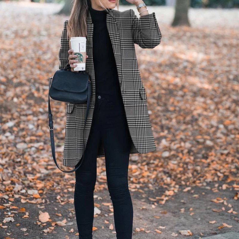 Women Blazer Long Sleeve Ladies Plaid Coat Fashon Women's Slim Suit Jacket Loose Woman Autumn 210524