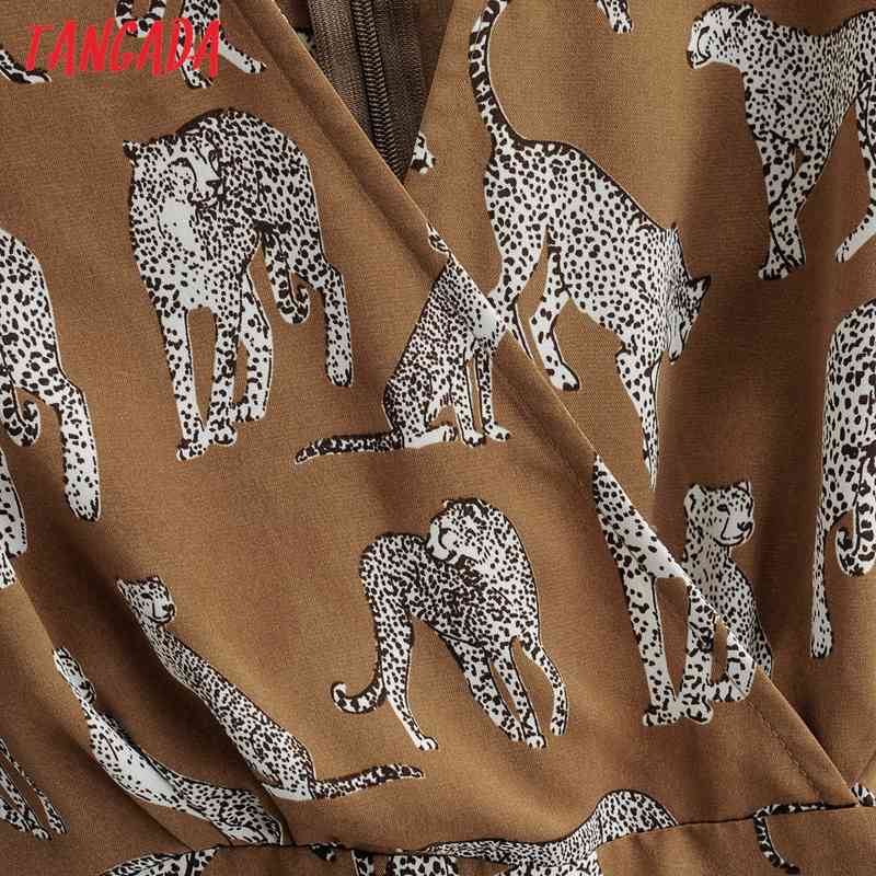 Women Vintage V Neck Animal Playsuits Long Sleeve Rompers Ladies Casual Chic Jumpsuits 1F62 210416