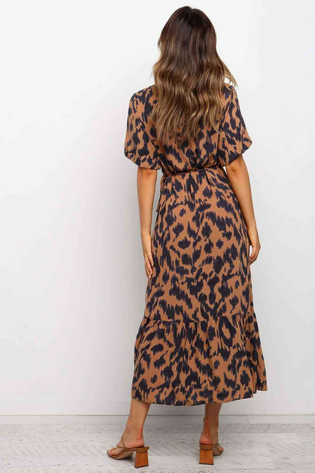 Women Dress Temperament Printed Bohemia es Sexy Long Print Floral Maxi V Neck Lace Up Split Summer es 210513