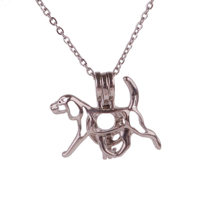 Pendant Necklaces K1646 Dull Silver Copper Dogs Animals Bead Pearl Cage Aroma Essential Oil Diffuser Locket Necklace With Stainless Steel Ch