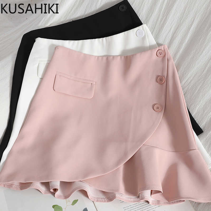 KUSAHIKI Korean Buttons Elegant Irregular Ruffle Mini Skirt Womens Summer High Waist A-line Skrits Mujer Faldas 6J448 210602, White
KUSAHIKI Korean Buttons Elegant Irregular Ruffle Mini Skirt Womens Summer High Waist A-line Skrits Mujer Faldas 6J448 210602, White