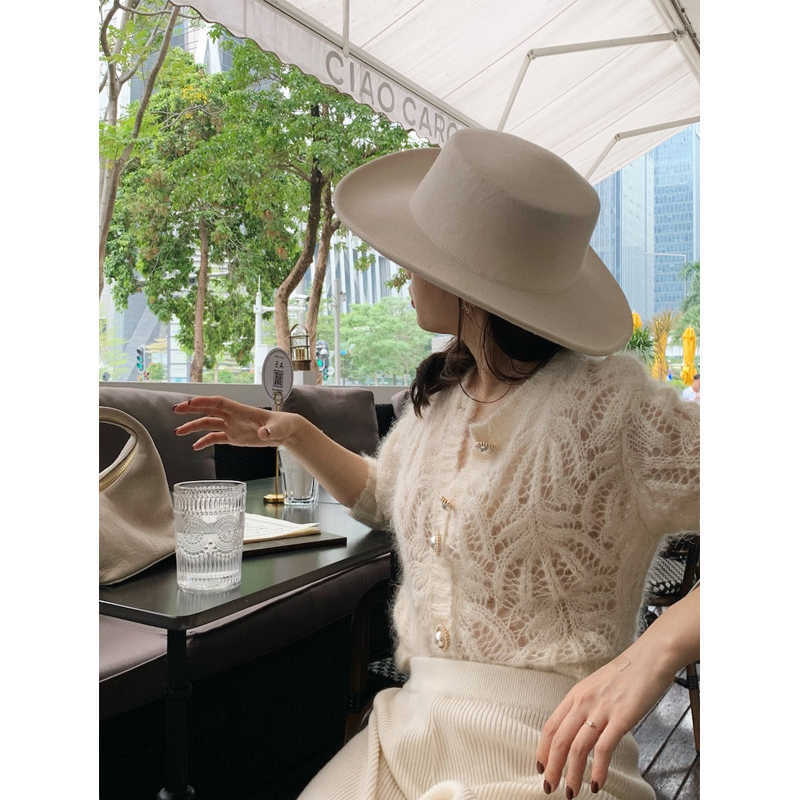 sweater autumn white openwork knitted cardigan french mohair coat female air-conditioning suit 16179 211007