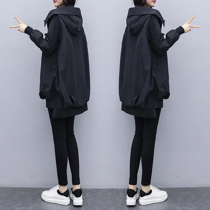 Spring Hooded Loose Trench Coats Womens Long Windbreakers Woman Casual Solid Female Black/Khaki Overcoat Women Outwear