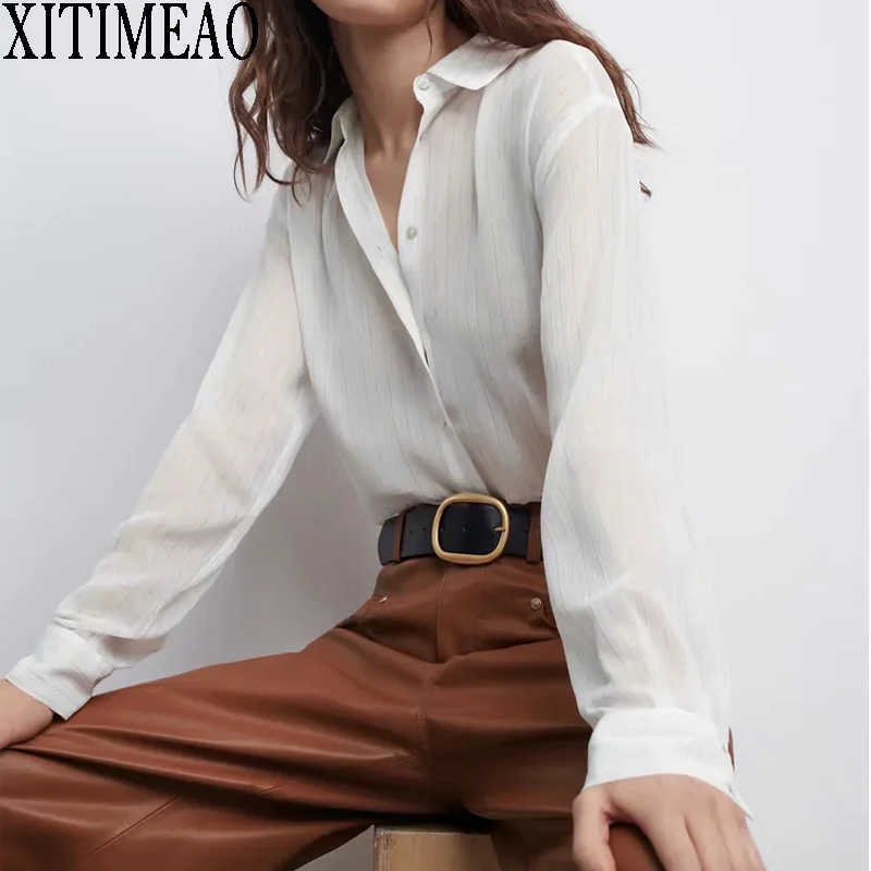 ZA Spring Autumn Women Retro Gold Thread Stripe Printing Simple Style Loose Long Sleeve Shirt Casual Chic Tops XITIMEAO 210602, White
ZA Spring Autumn Women Retro Gold Thread Stripe Printing Simple Style Loose Long Sleeve Shirt Casual Chic Tops XITIMEAO 210602, White