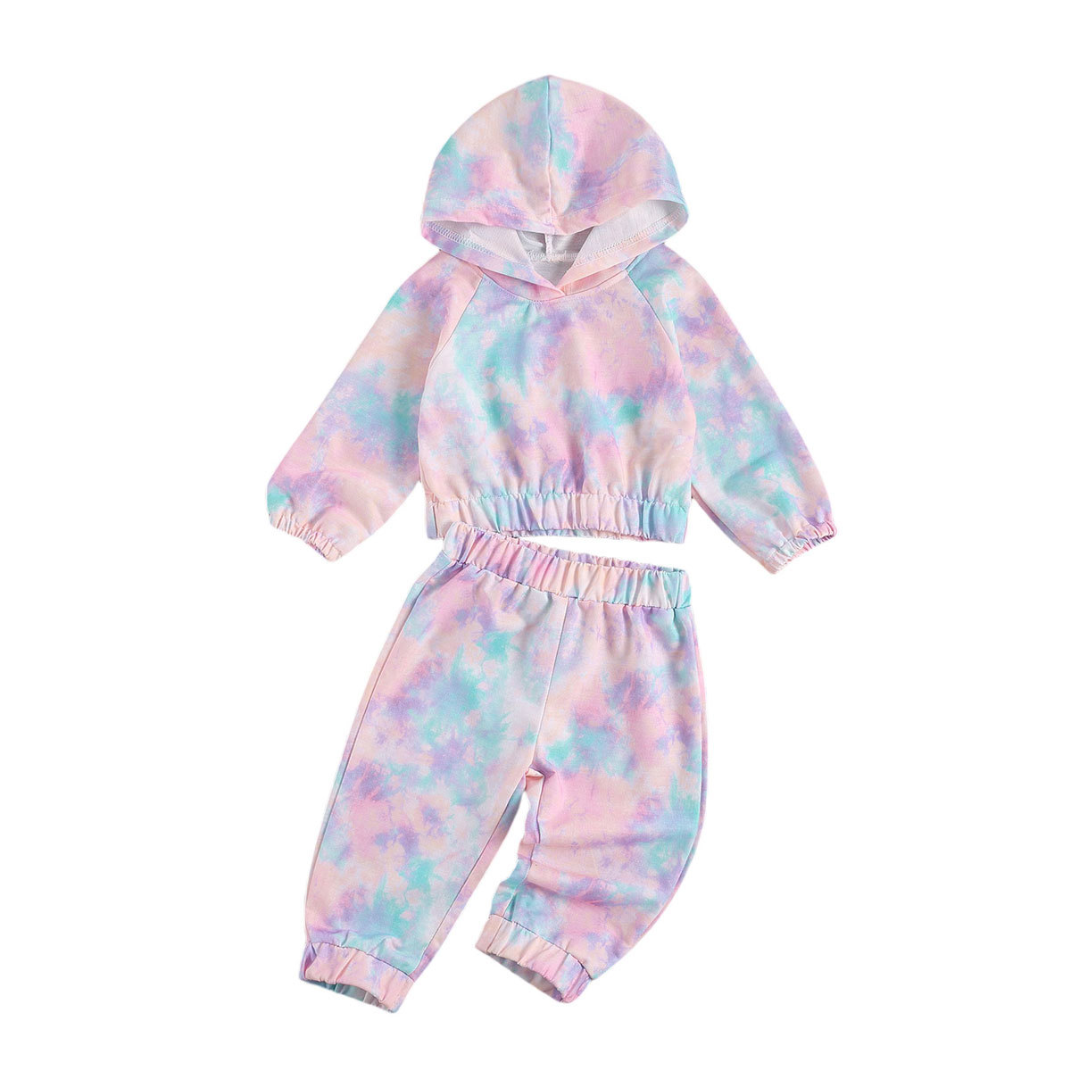 6M-5Y Spring Autumn Toddler Kid Girls Clothes Set Tie Dye Pullover Hooded Sweatshirts Pants Tracksuit Children Outfits 210515