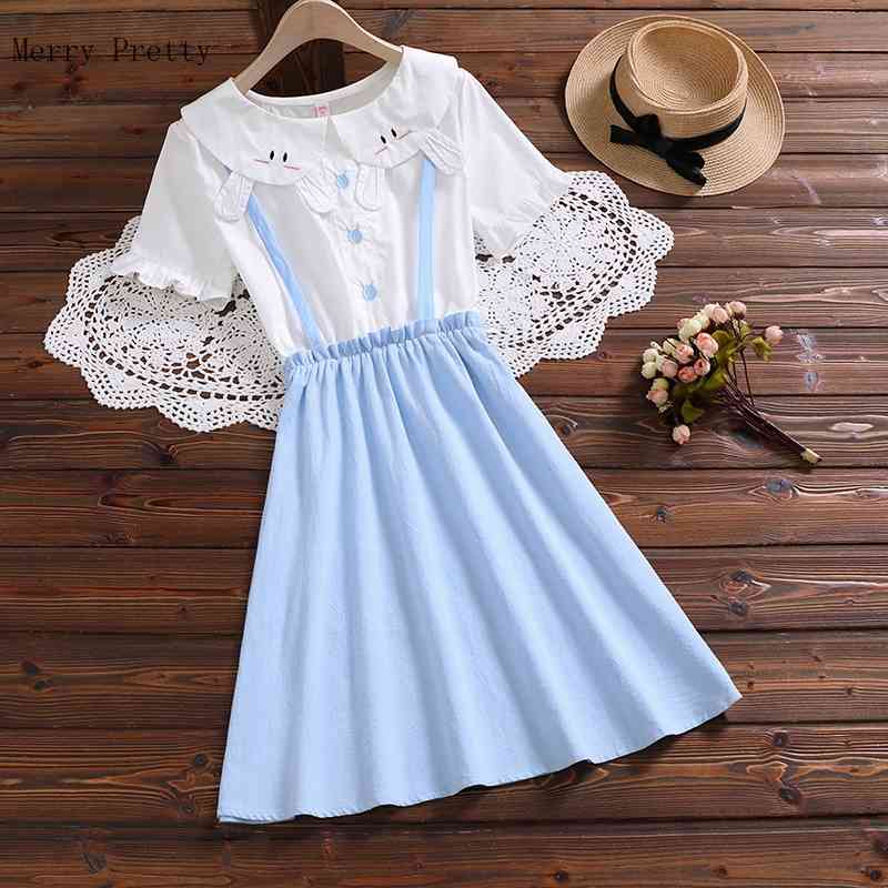 Merry Pretty Summer Preppy Style Women Dress Peter Pan Collar Embroidery Bunny Anime Pink Blue Cartoon Sweet Kawaii 210526
Merry Pretty Summer Preppy Style Women Dress Peter Pan Collar Embroidery Bunny Anime Pink Blue Cartoon Sweet Kawaii 210526