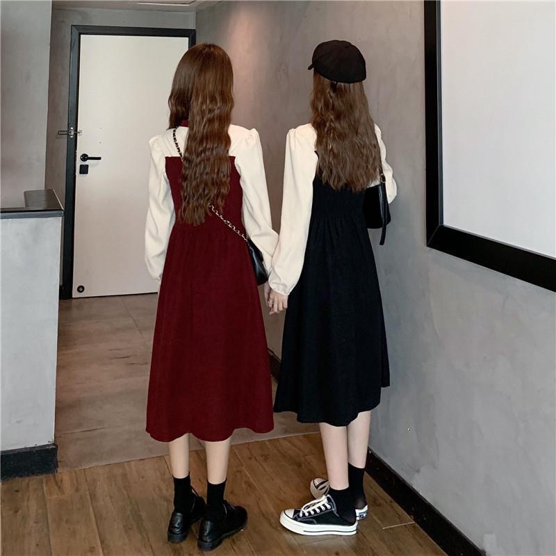 Elegan Dress Korean Spring Long Sleeve O-Neck Kawaii Dress Women Preppy Style Slim Party Midi Dress Female Winter 210521