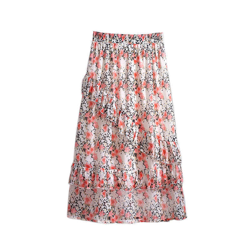 Ladies Spring Summer Plus Size Long Skirt For Women Large A-line Ruffle Floral Print Flower Skirts 3XL 4XL 5XL 6XL 210621