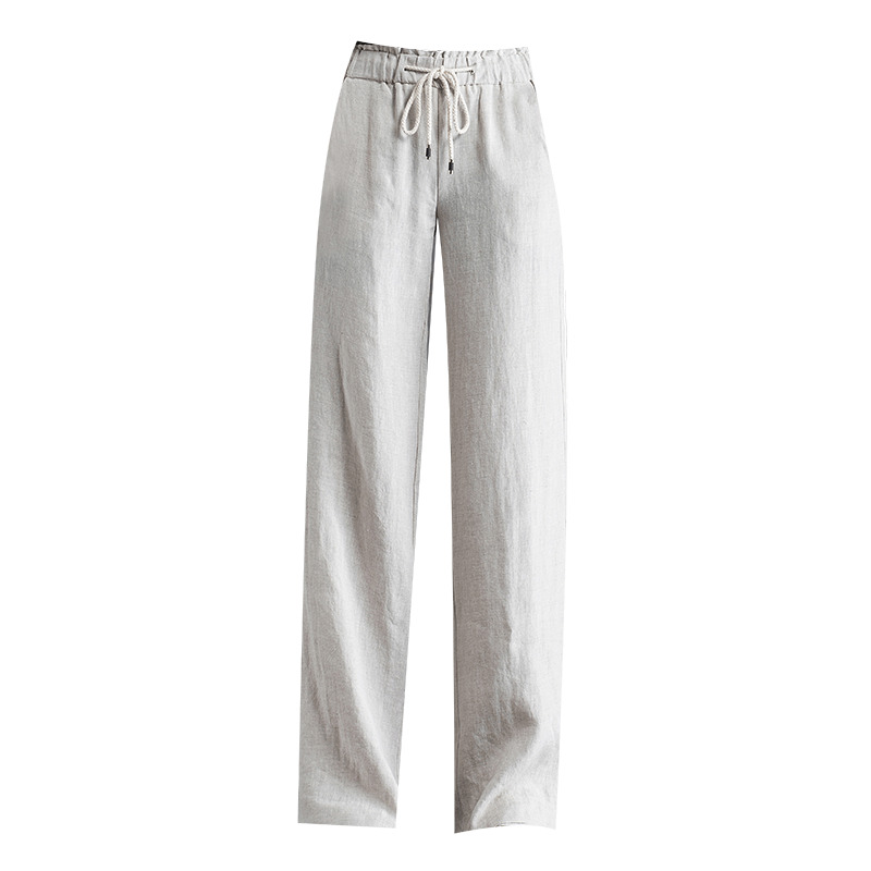 Spring Fashion Women Wide Leg Pants Plus Size Casual Trousers Drawstring High Waist cotton linen Loose Long D156 210512