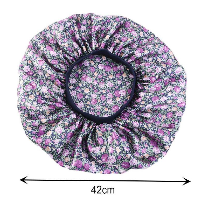 Large Print Satin Silky Bonnet Sleep Cap Width Elastic Band for Women Solid Color Head Wrap Lady Hair Accessories GC819