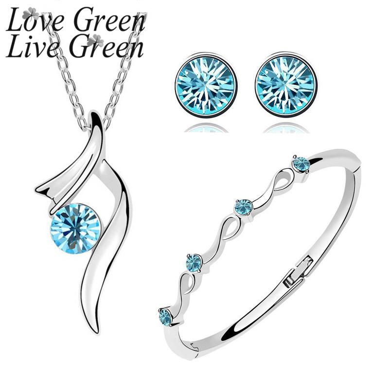Earrings & Necklace Fashion Sea Blue Austrian Crystal Jewelry Sets Women Red Set With Bracelet Necklac And Earring Eleg Rhineston, Silver
Earrings & Necklace Fashion Sea Blue Austrian Crystal Jewelry Sets Women Red Set With Bracelet Necklac And Earring Eleg Rhineston, Silver