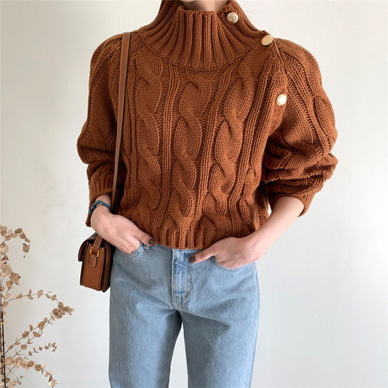 Vintage Tops Twist Elegant Solid Long Sleeve Sweater Loose Thicken Streetwear Outwear Knitted Casual Sweaters 210421