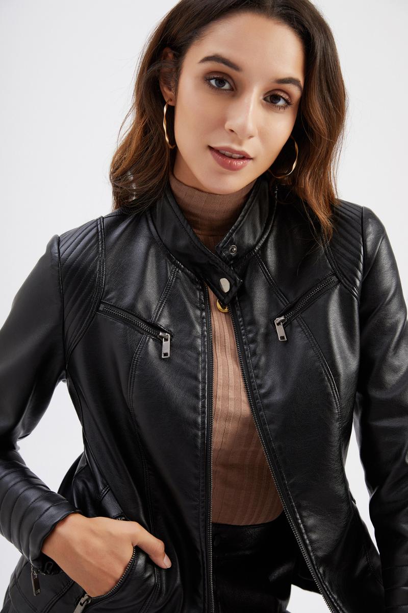 Women Jacket Streetwear Autumn Fashion Motorcycle Black Faux Leather Coats Outerwear Women's &