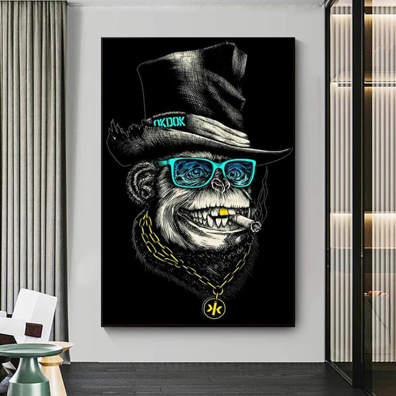 Funny Smoking Monkey with Black Hat and Golden Necklace Posters and Prints Painting Animal Pictures Modern Home Decoration
Funny Smoking Monkey with Black Hat and Golden Necklace Posters and Prints Painting Animal Pictures Modern Home Decoration