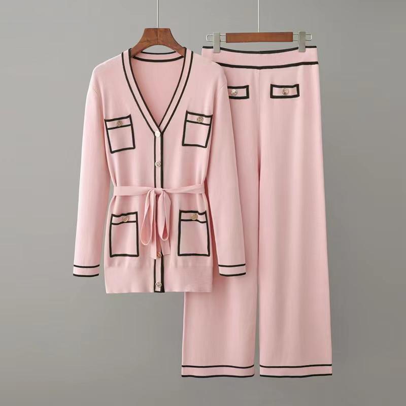 Women's Two Piece Pants Menahem Autumn Elegant Knitted Set Women V Neck Long Sleeve Buttons Lace Up Cardigan Sweater + Wide Leg Suit, Black
Women's Two Piece Pants Menahem Autumn Elegant Knitted Set Women V Neck Long Sleeve Buttons Lace Up Cardigan Sweater + Wide Leg Suit, Black