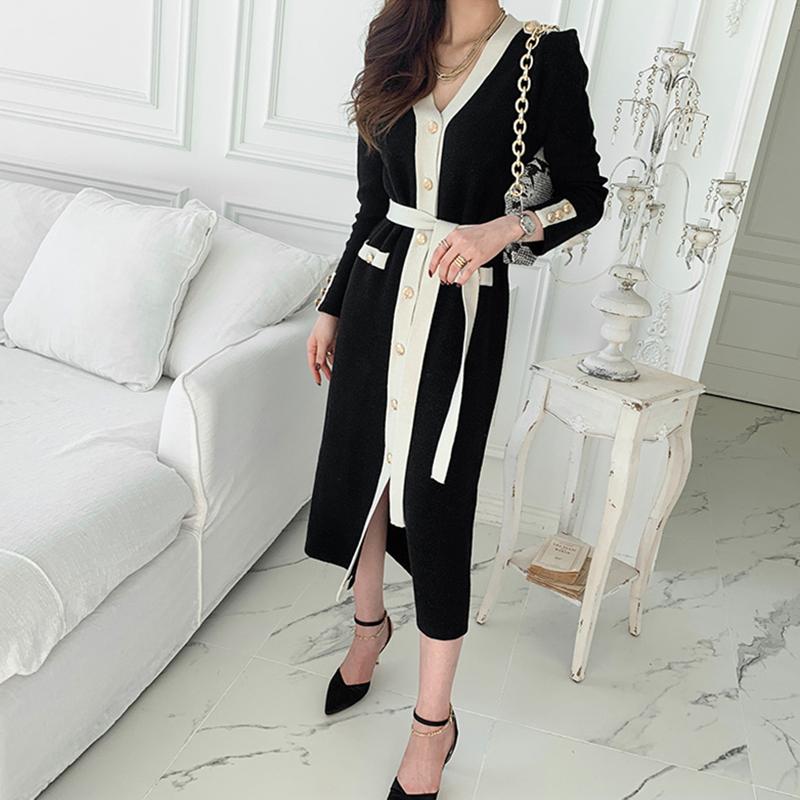 Casual Dresses South Korea's V-Neck Lace Contrast Color Chic Single Breasted Bandage Cardigan Knitted Coat Long Sleeved Dress, Black;gray
Casual Dresses South Korea's V-Neck Lace Contrast Color Chic Single Breasted Bandage Cardigan Knitted Coat Long Sleeved Dress, Black;gray